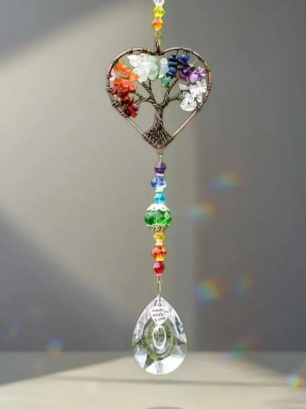 Heart Tree of Life Rainbow Crystal Suncatcher